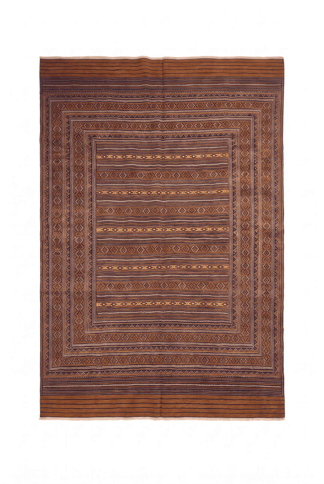 Caramel and Gold Banded Kilim, Hand-Woven Wool
