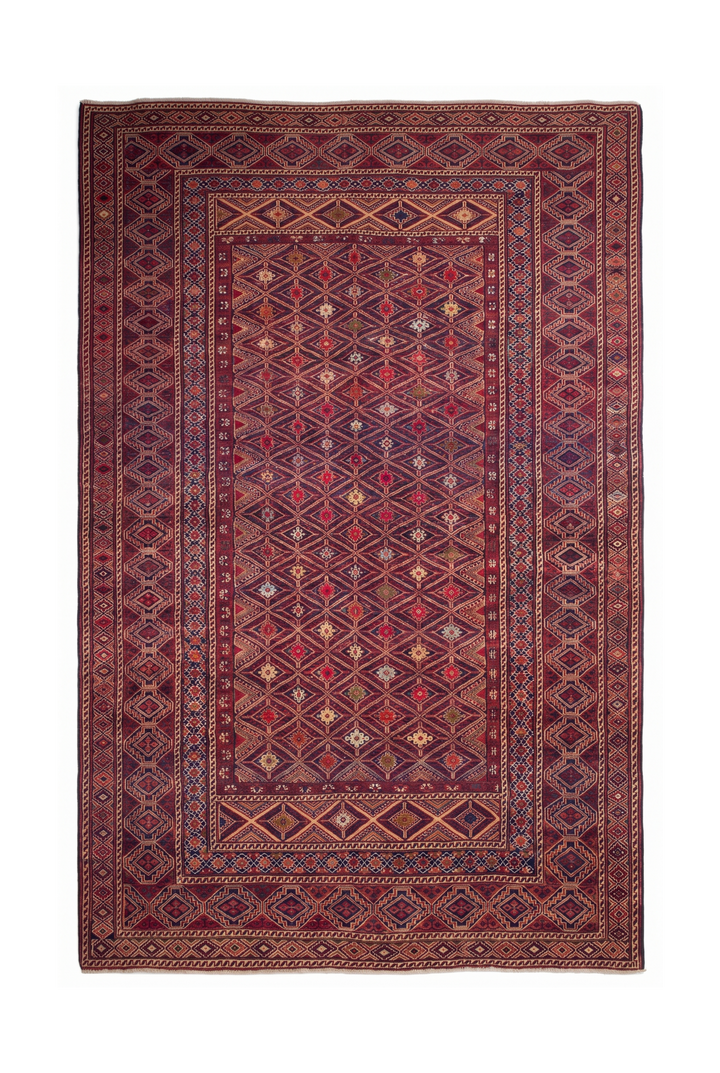 Red and Ivory Diamond Lattice Kilim, Hand-Woven Wool