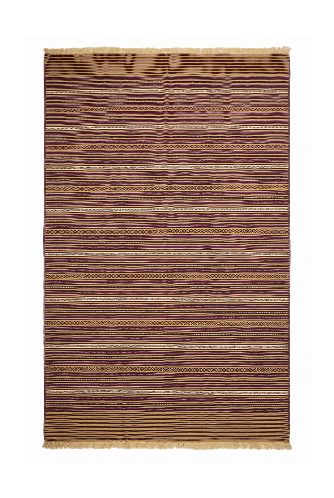 Gold and Plum Striped Kilim, Hand-Woven Wool