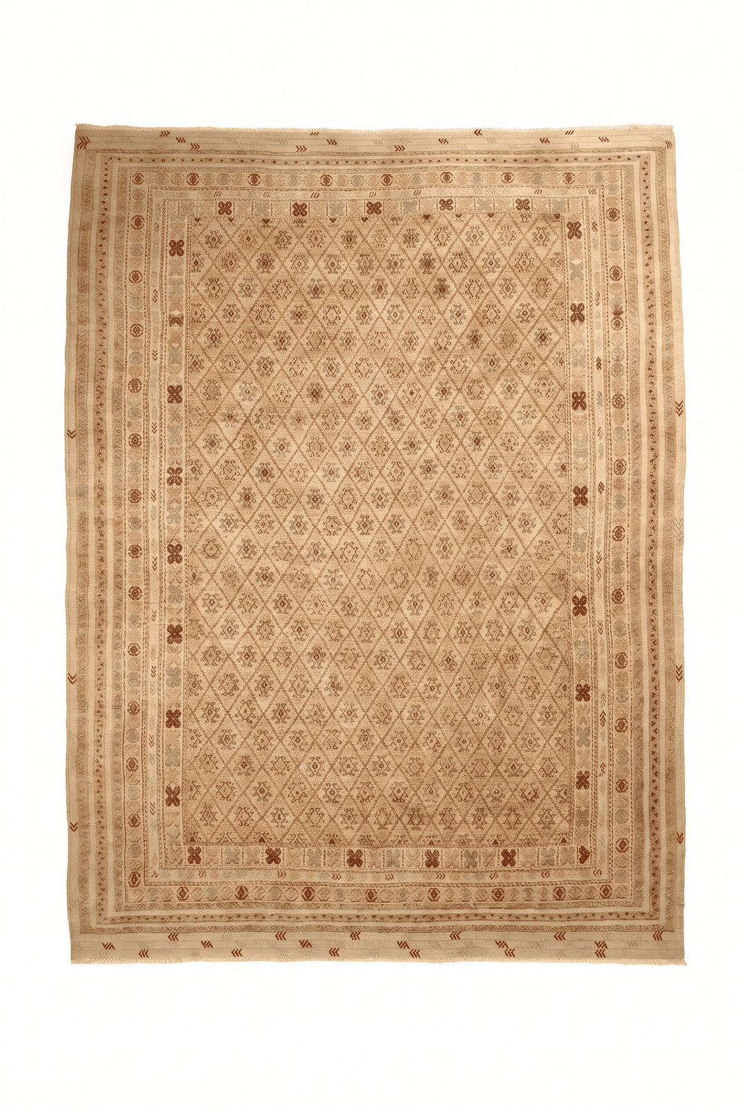 Wheat Gold and Cream Diamond Lattice Kilim, Hand-Woven Wool