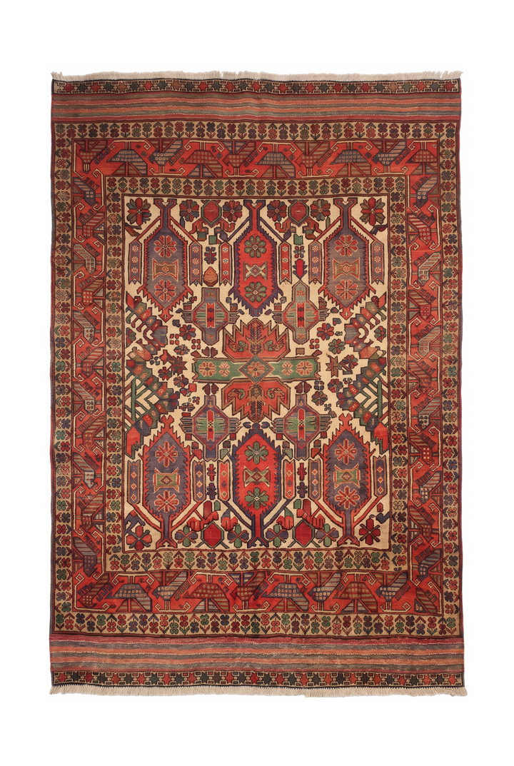 Cream and Orange Laspanji Kilim, Hand-Woven Wool