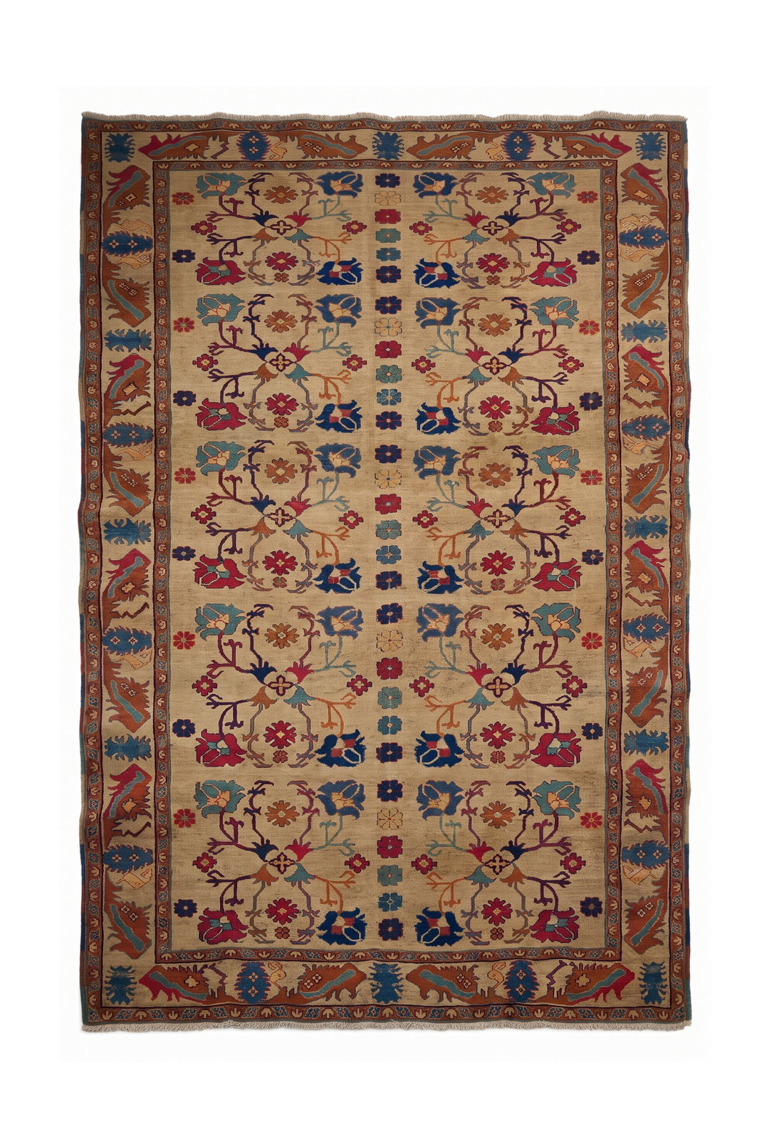 Camel Gold and Rust Palmette Kilim, Hand-Woven Wool