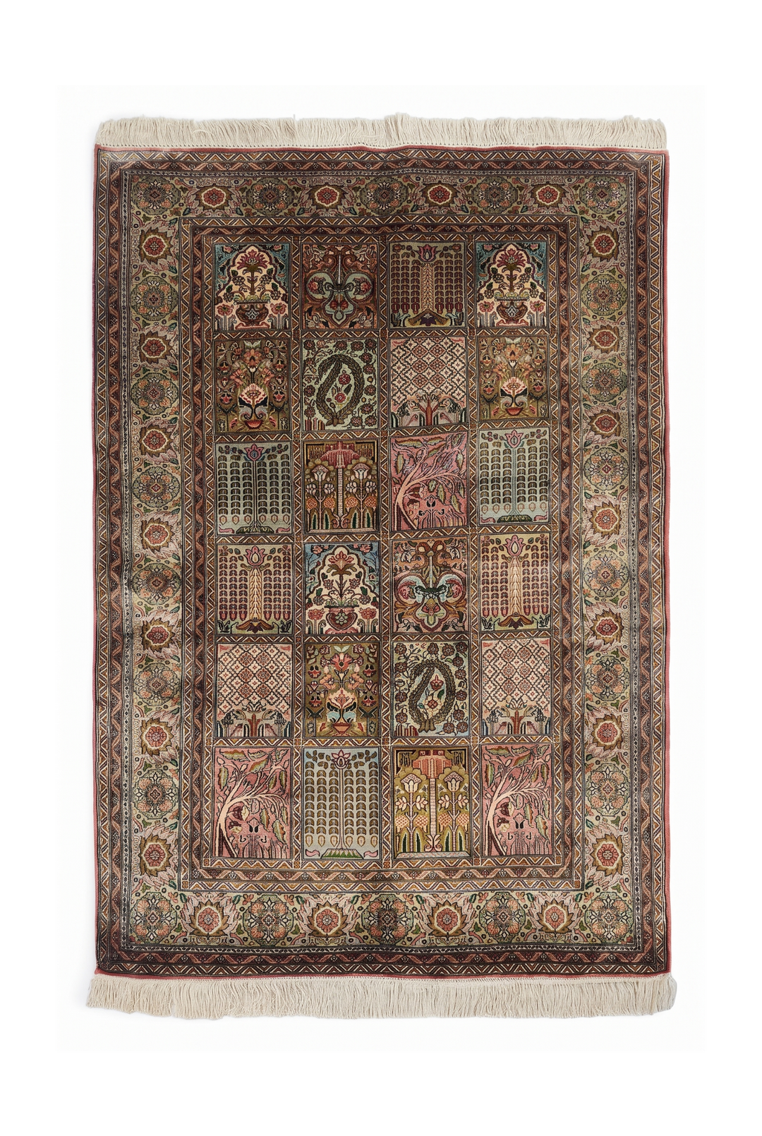 Sage and Rose Khesti Garden Panel, Hand-Knotted Silk Rug