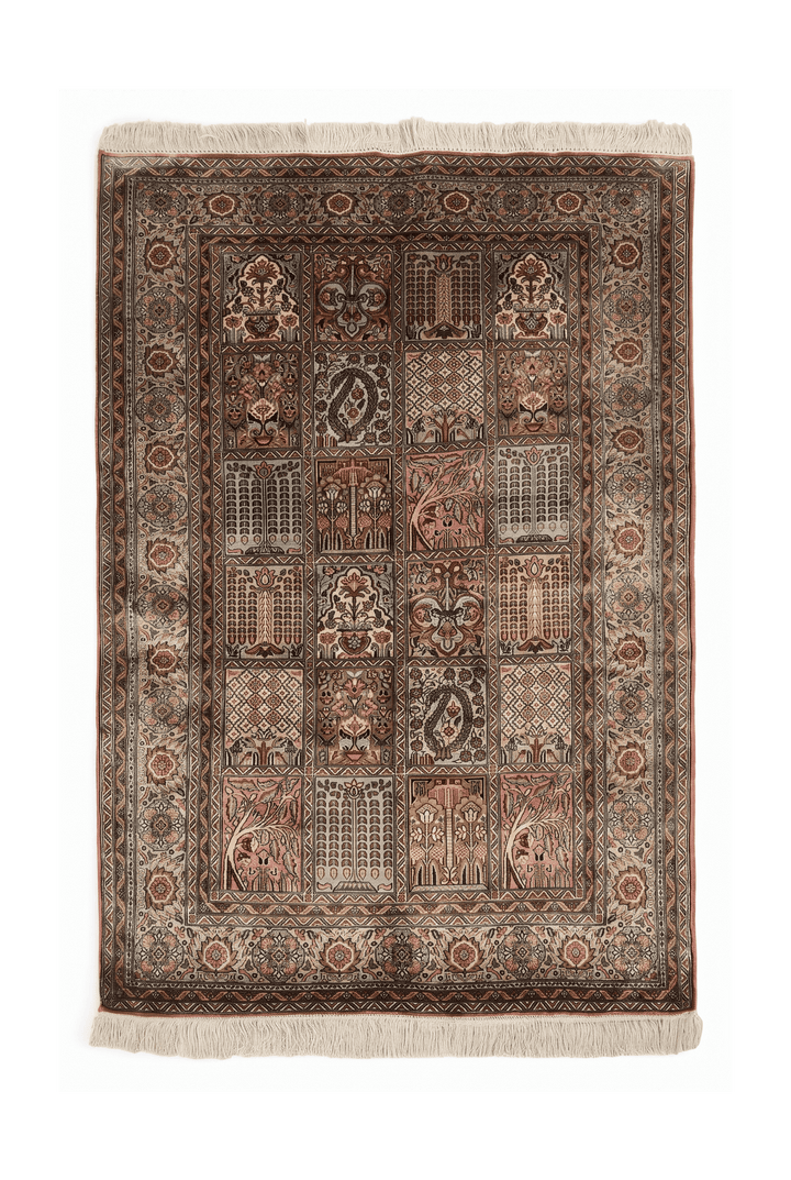 Sage and Rose Khesti Garden Panel, Hand-Knotted Silk Rug