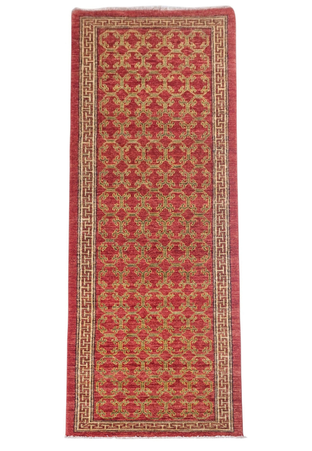 Brick Red and Camel Meander Lattice, Hand-Knotted Wool Rug
