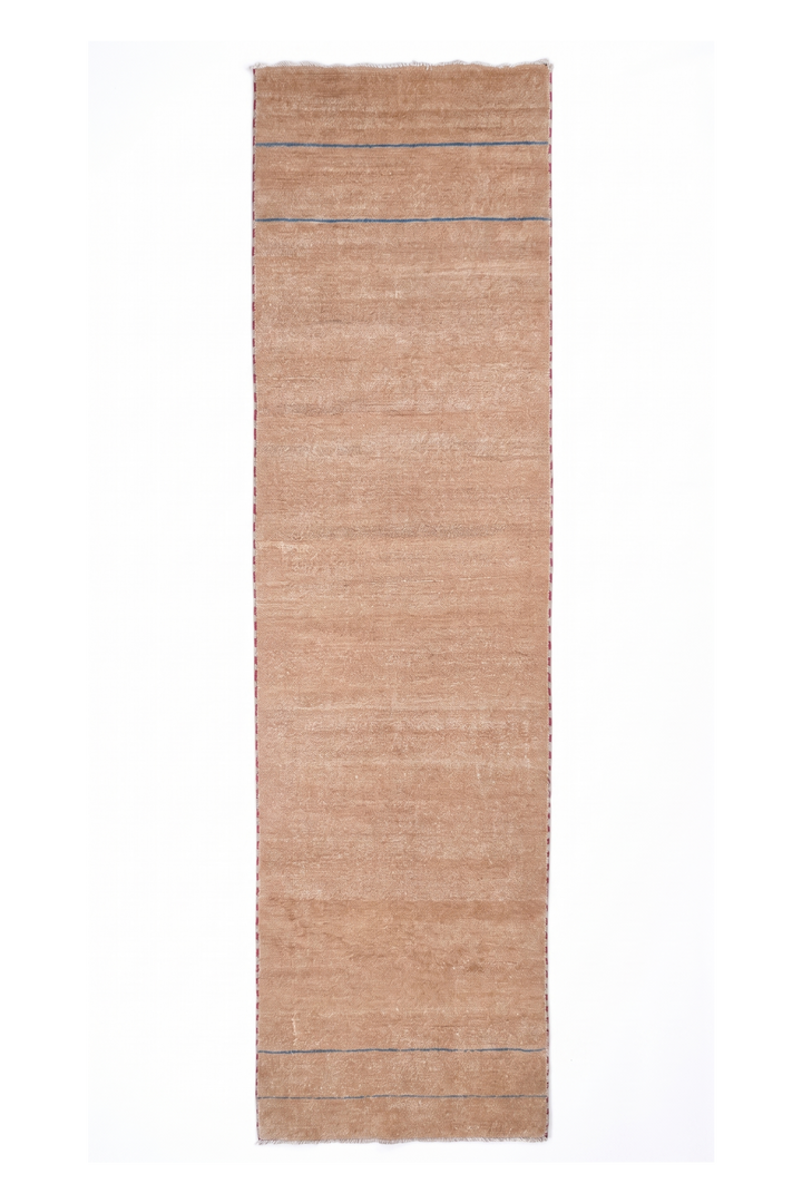 Sand and Slate Blue Stripe Gabbeh, Hand-Knotted Wool Rug