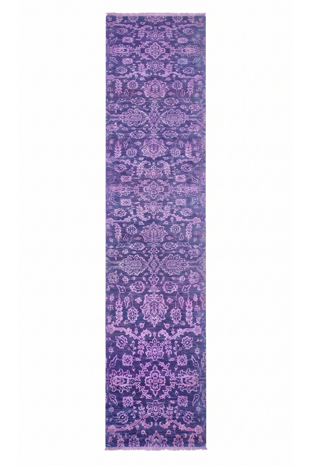 Violet and Lilac All-Over Palmette, Hand-Knotted Wool and Silk Rug