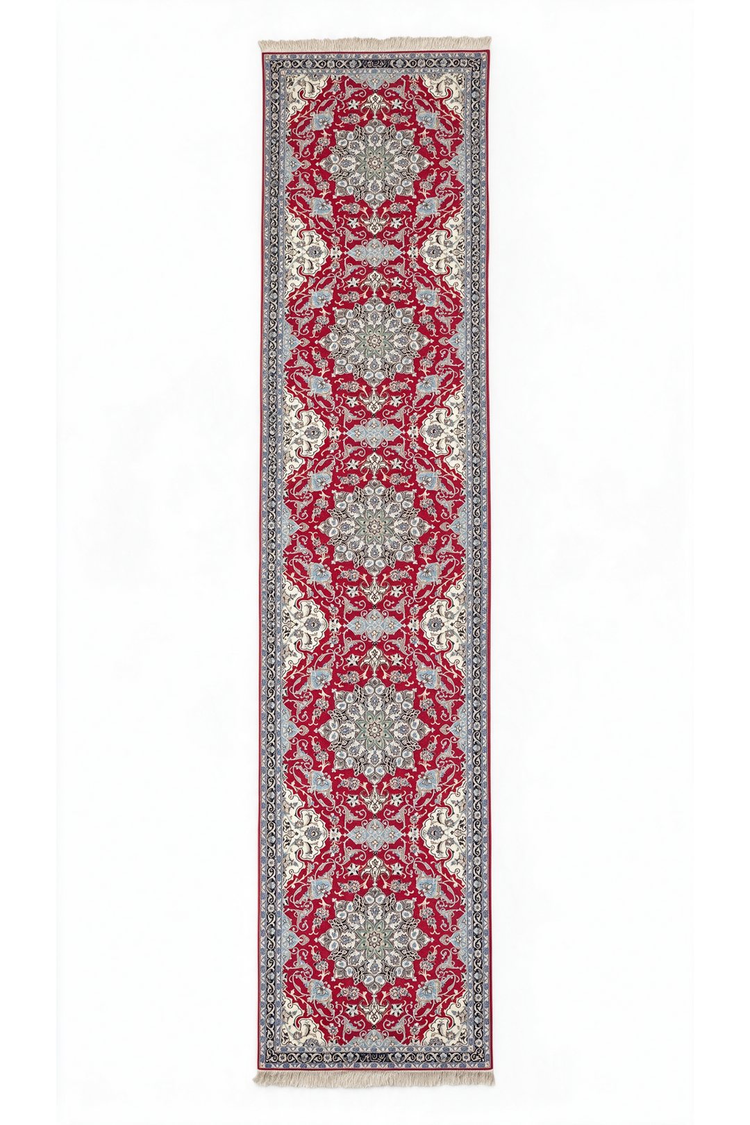Red and Navy Medallion Nain, Hand-Knotted Wool Rug