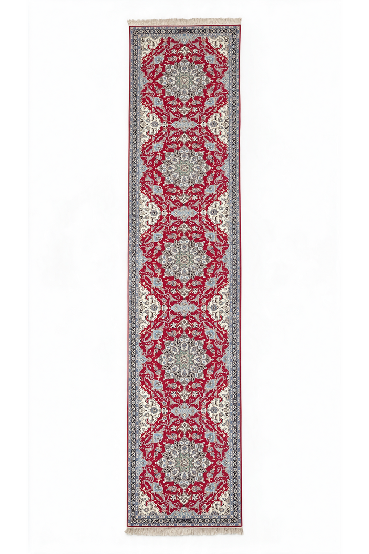 Red and Navy Medallion Nain, Hand-Knotted Wool Rug