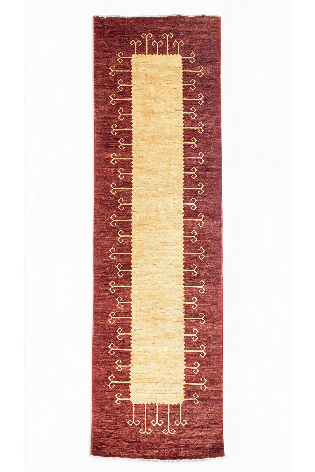 Terracotta and Cream Panel Gabbeh, Hand-Knotted Wool Rug
