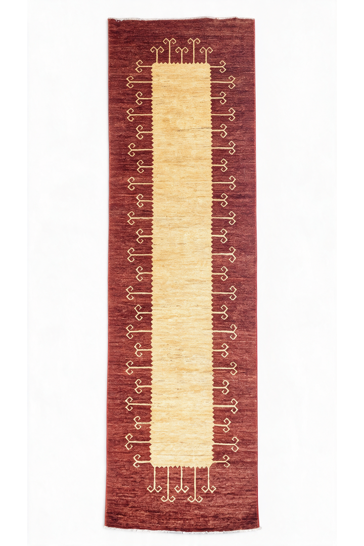 Terracotta and Cream Panel Gabbeh, Hand-Knotted Wool Rug