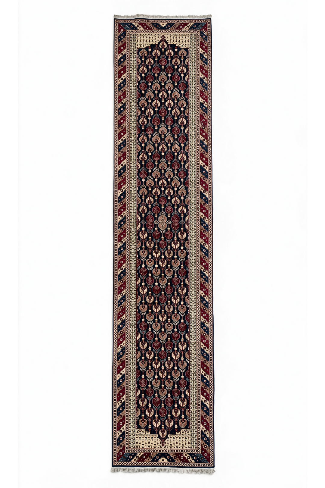 Navy and Cream Hereke Floral, Hand-Knotted Wool Rug