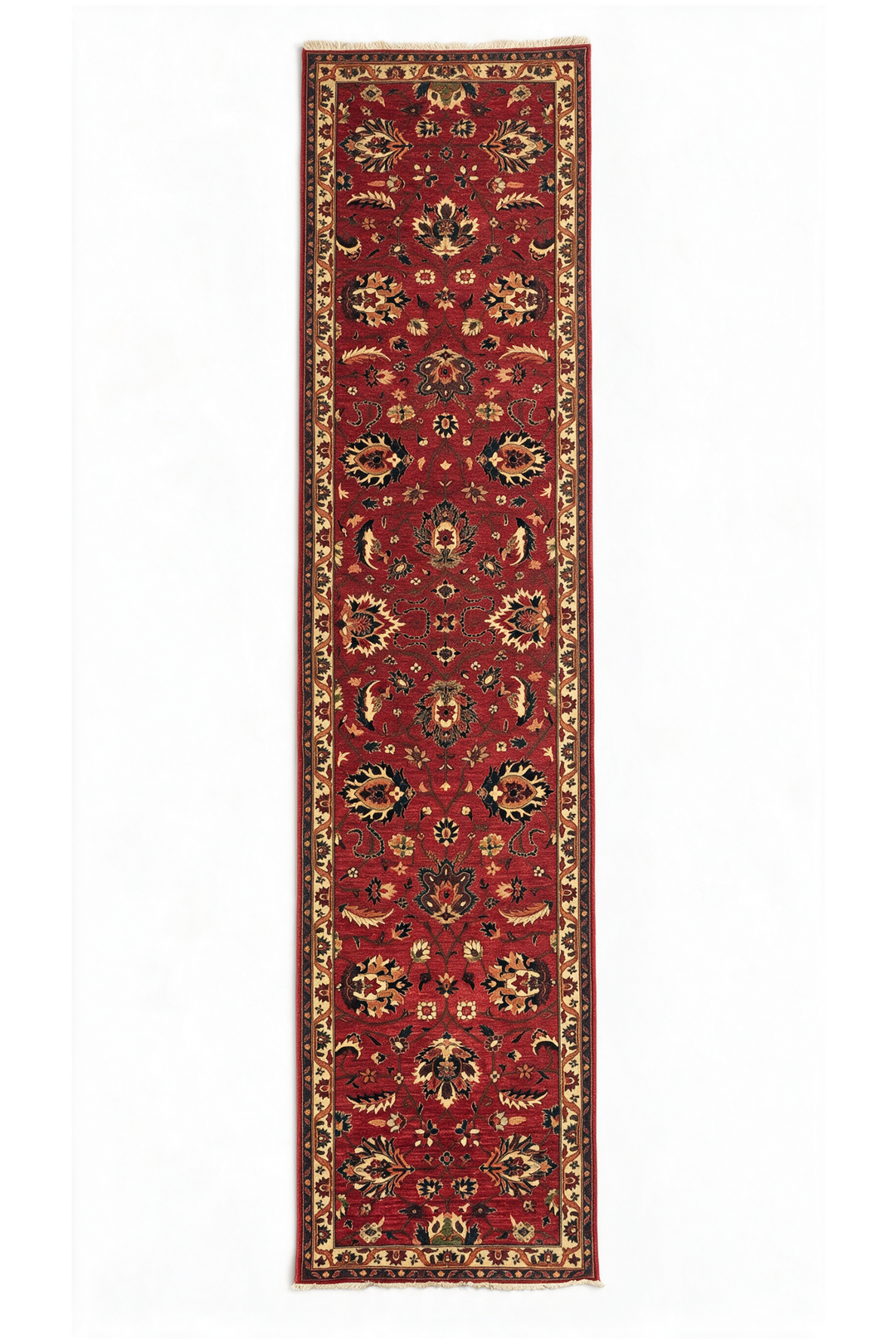 Red and Gold Palmette Qadeem Chobi, Hand-Knotted Wool Rug