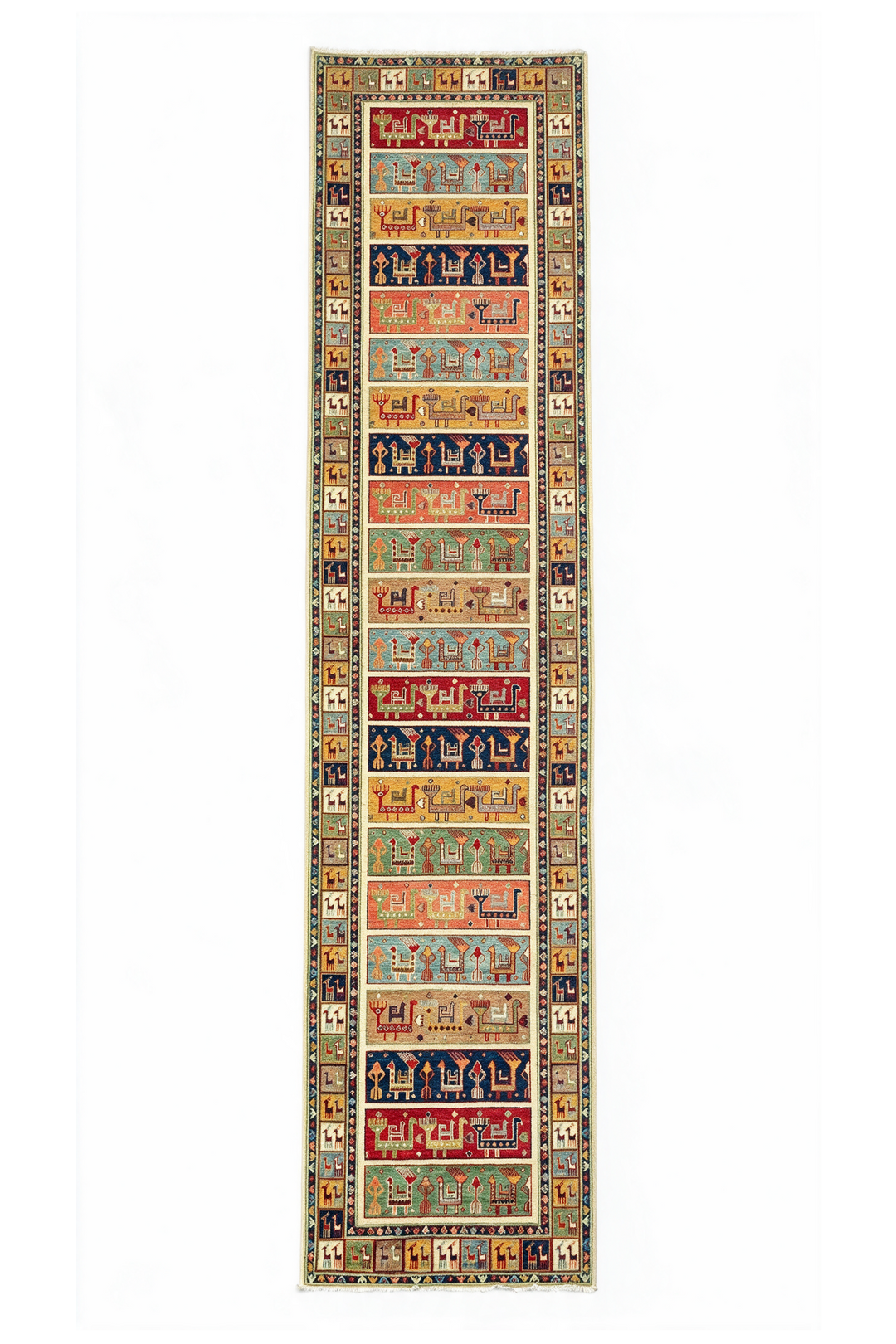 Multicolour Animal Band Ghazni, Hand-Knotted Wool Rug