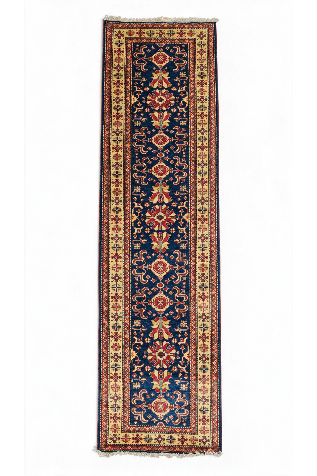 Navy and Gold All-Over Floral Rug, Hand-Knotted Sherwan