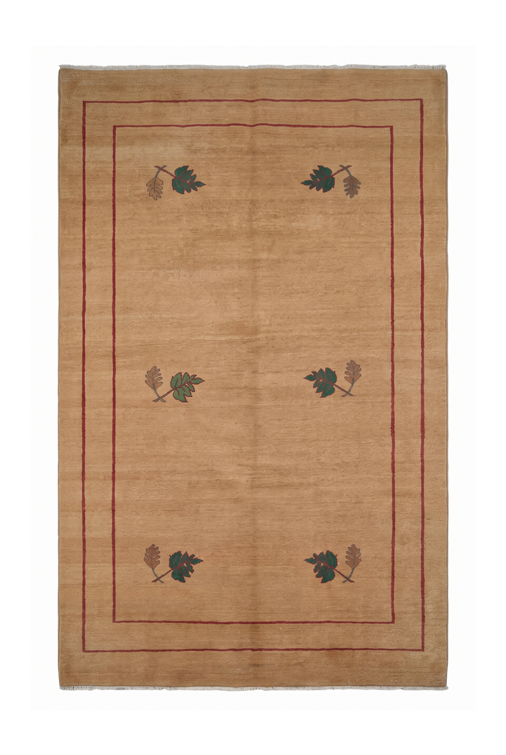 Camel and Green Floral Sprig, Hand-Knotted Wool Rug