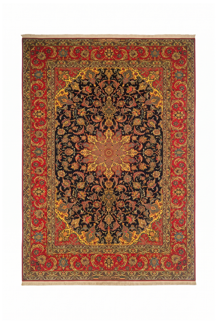 Black and Red Medallion Sirafian Isfahan, Hand-Knotted Wool Rug