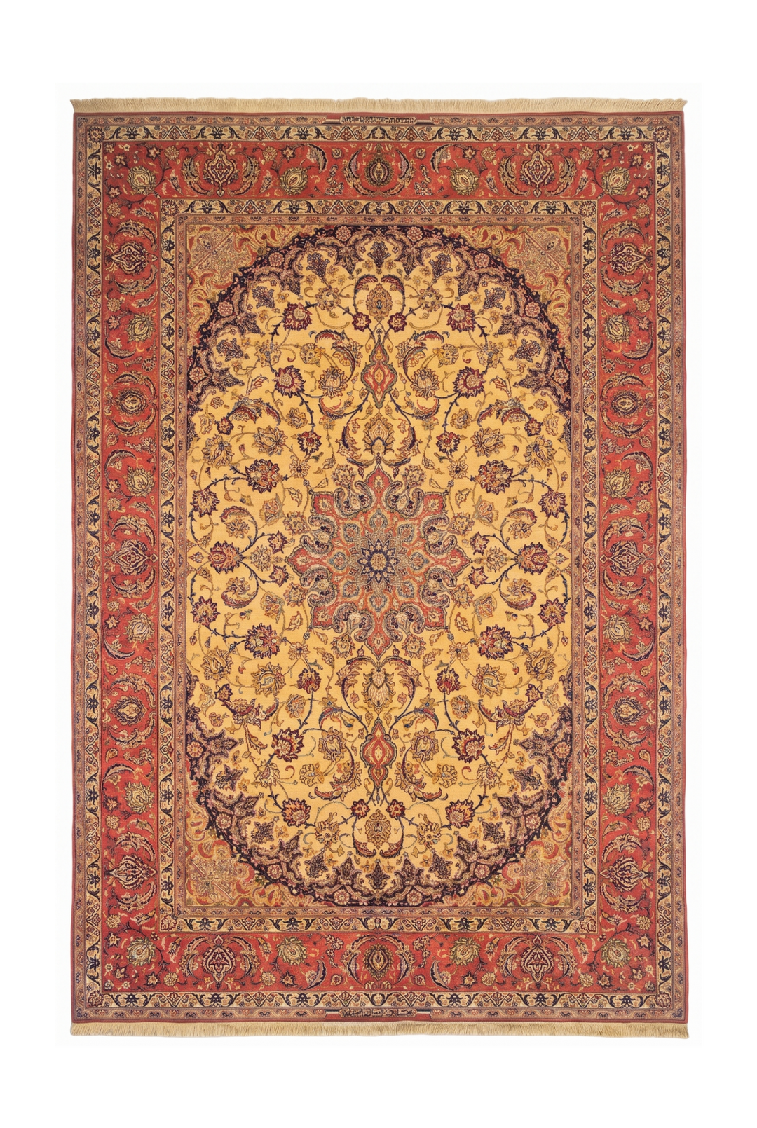 Gold and Terracotta Oval Field Sirafian Isfahan, Hand-Knotted Wool Rug