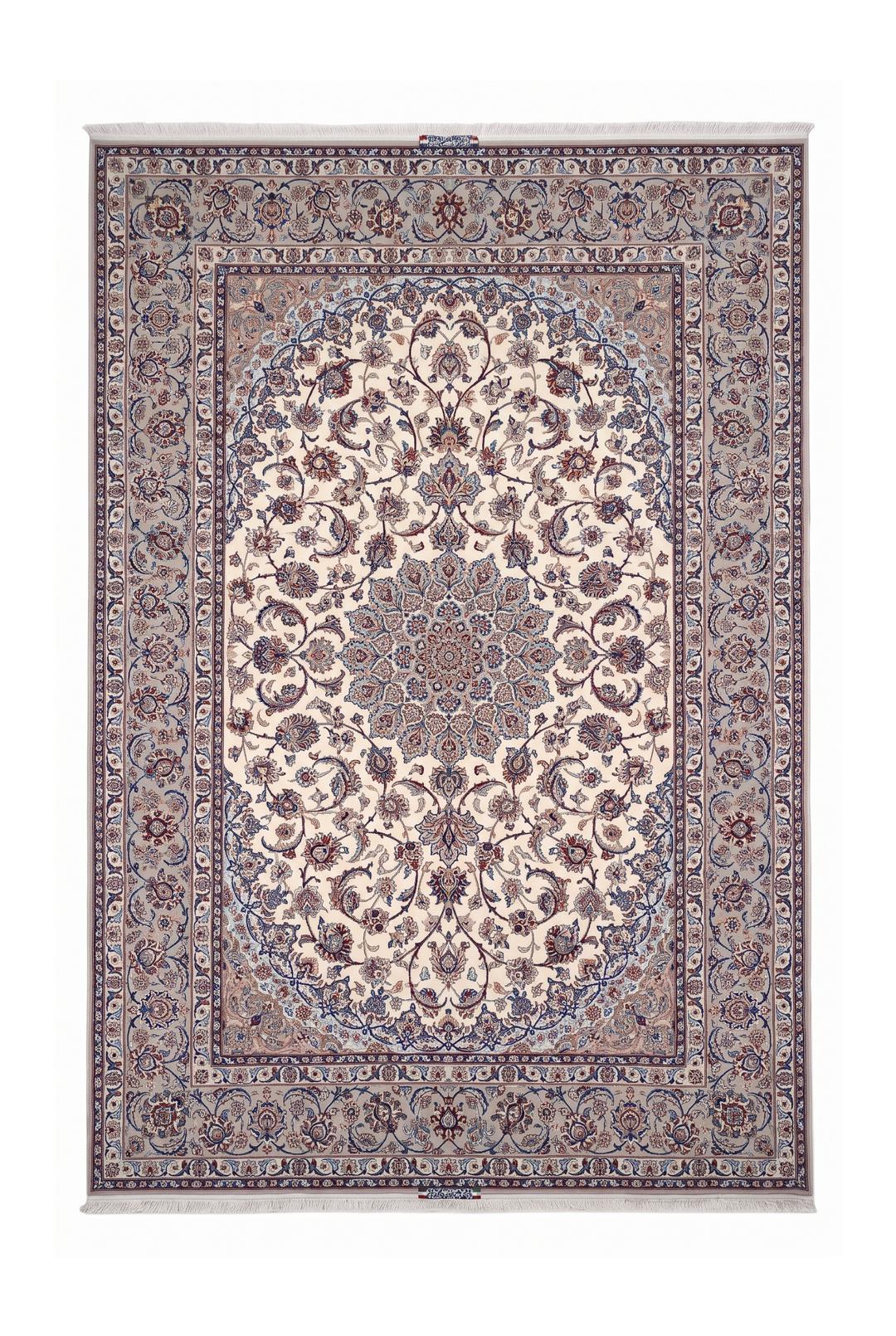 Ivory and Grey Medallion Yazdani Isfahan, Hand-Knotted Wool Rug