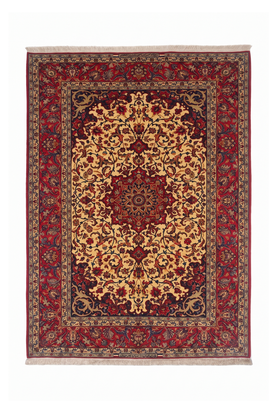 Gold and Red Medallion Sirafian Isfahan, Hand-Knotted Wool Rug