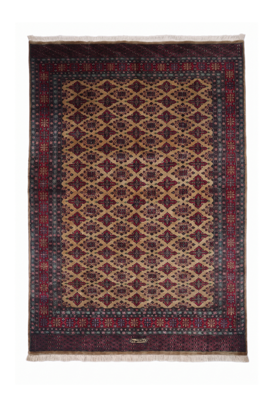 Camel and Wine Jaldar Diamond Lattice, Hand-Knotted Wool Rug