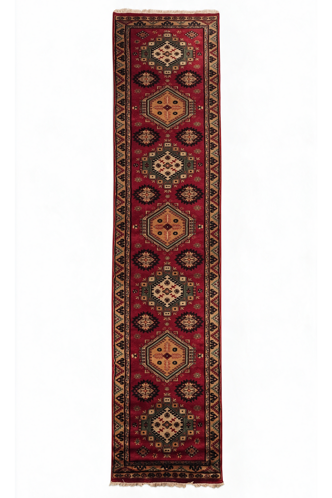 Red and Apricot Alternating Medallion, Hand-Knotted Wool Rug