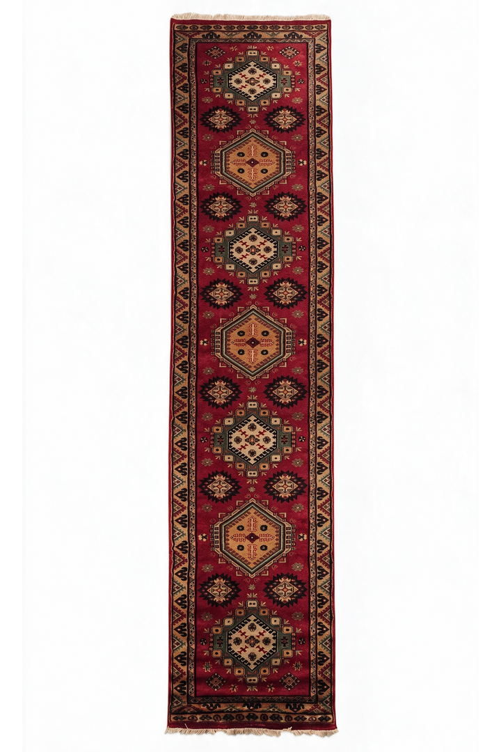 Red and Apricot Alternating Medallion, Hand-Knotted Wool Rug