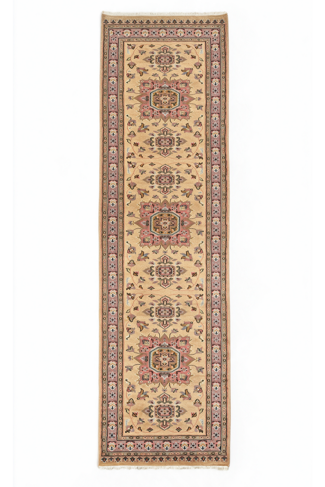 Golden and Rose Jaldar Medallion, Hand-Knotted Wool and Silk Rug