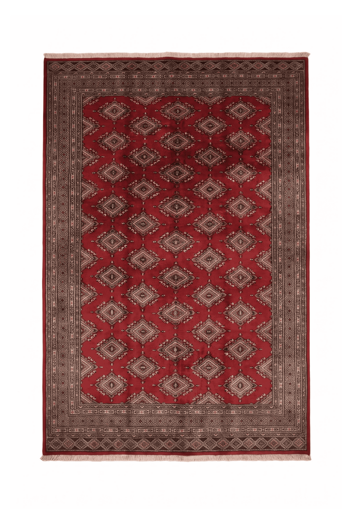 Brick Red and Camel Jaldar Star Gül, Hand-Knotted Wool Rug