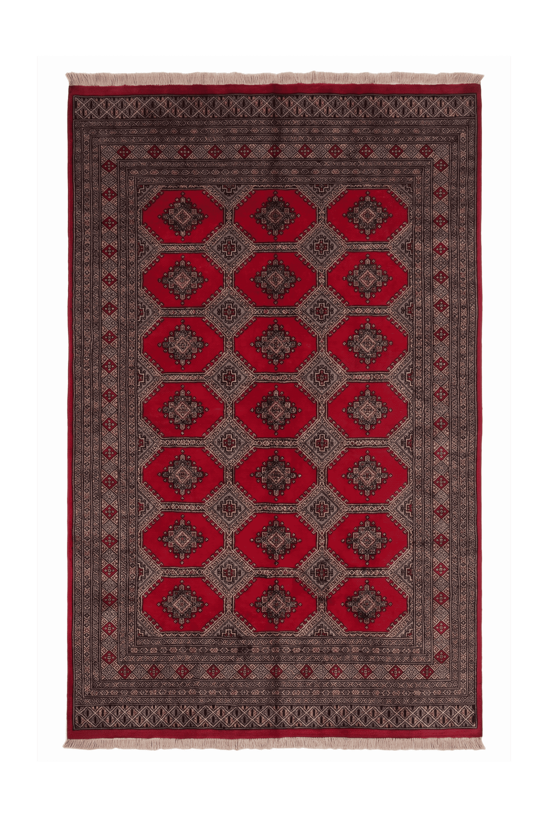 Ruby Red and Sand Jaldar Octagon Gül, Hand-Knotted Wool Rug