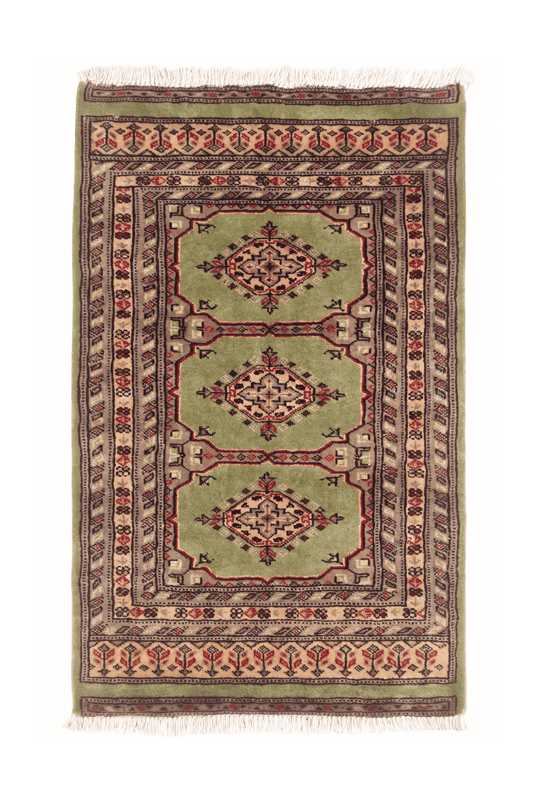 Olive Green and Gold Kazak Triple Medallion, Hand-Knotted Wool Rug