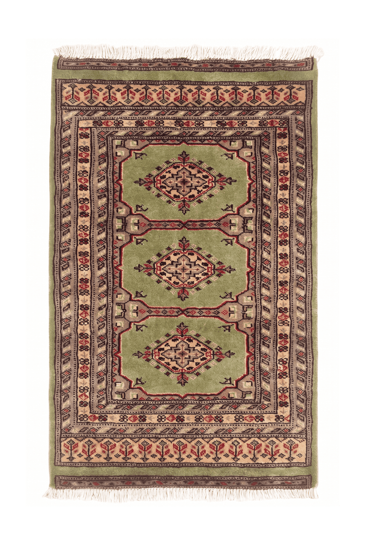 Olive Green and Gold Kazak Triple Medallion, Hand-Knotted Wool Rug