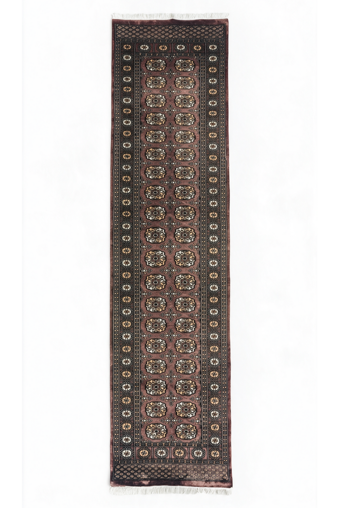 Taupe and Cream Turkmen Gül Bokhara, Hand-Knotted Wool Rug
