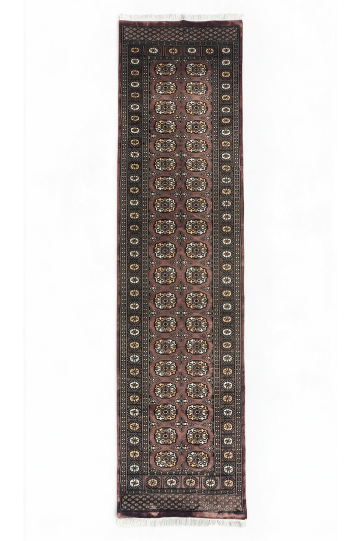 Taupe and Cream Turkmen Gül Bokhara, Hand-Knotted Wool Rug