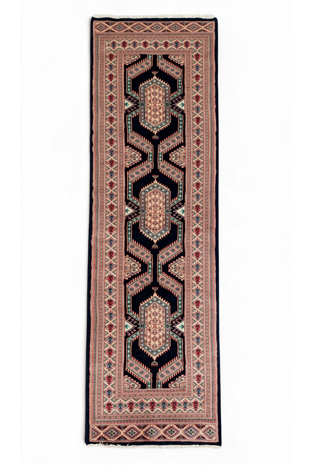 Indigo and Camel Jaldar Nested Medallion, Hand-Knotted Wool Rug