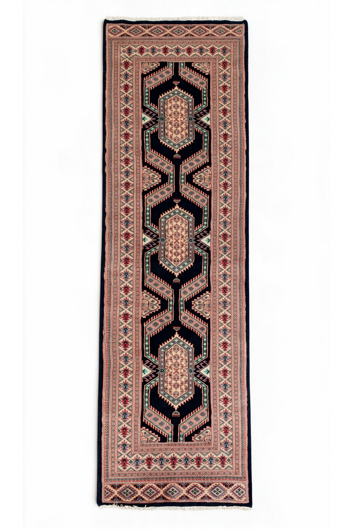 Indigo and Camel Jaldar Nested Medallion, Hand-Knotted Wool Rug