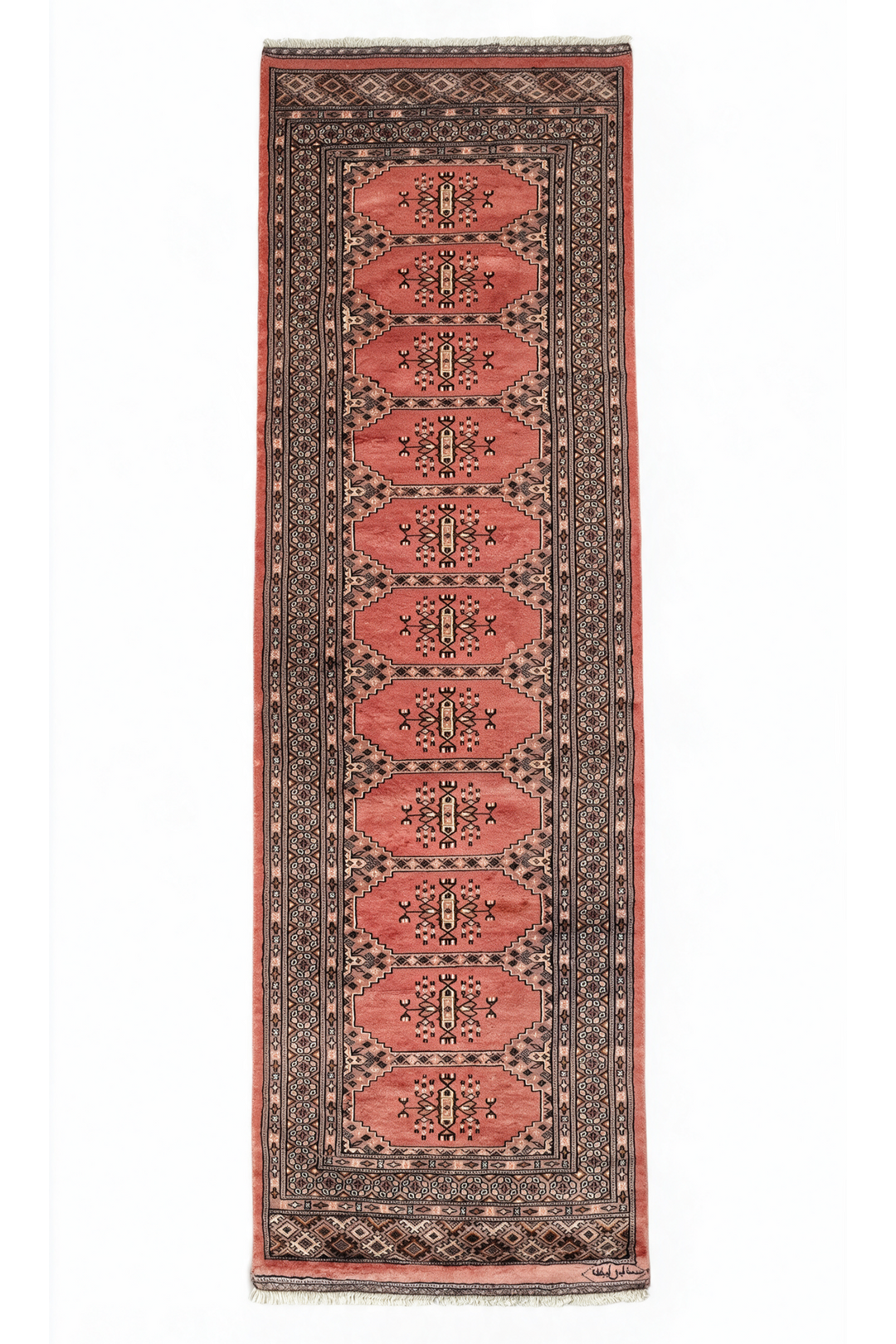 Salmon and Ivory Turkmen Gül Bokhara, Hand-Knotted Wool Rug