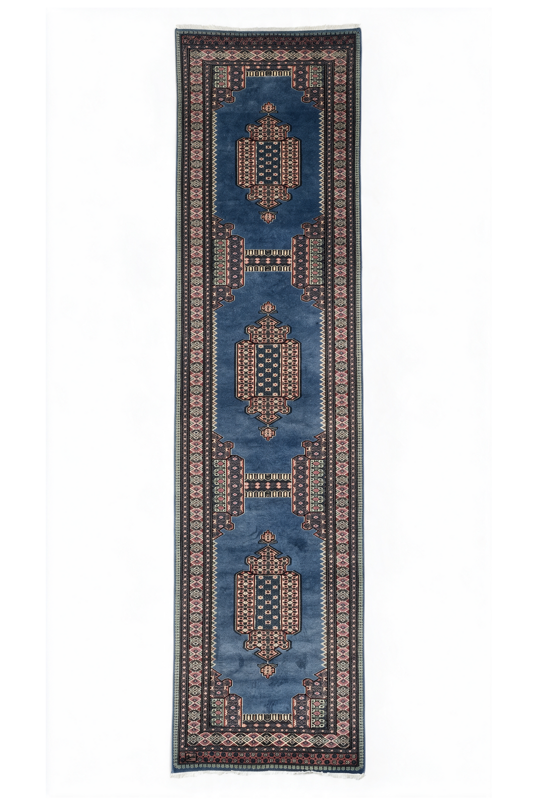 Slate Blue and Rose Jaldar Portal Medallion, Hand-Knotted Wool Rug