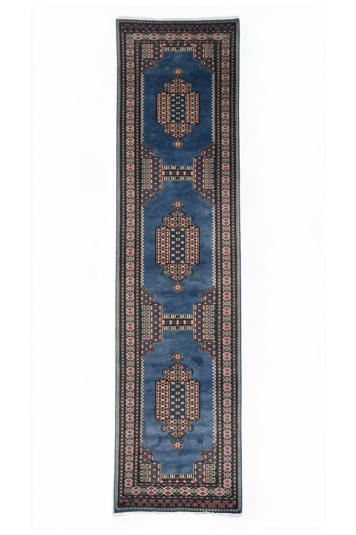 Slate Blue and Rose Jaldar Portal Medallion, Hand-Knotted Wool Rug