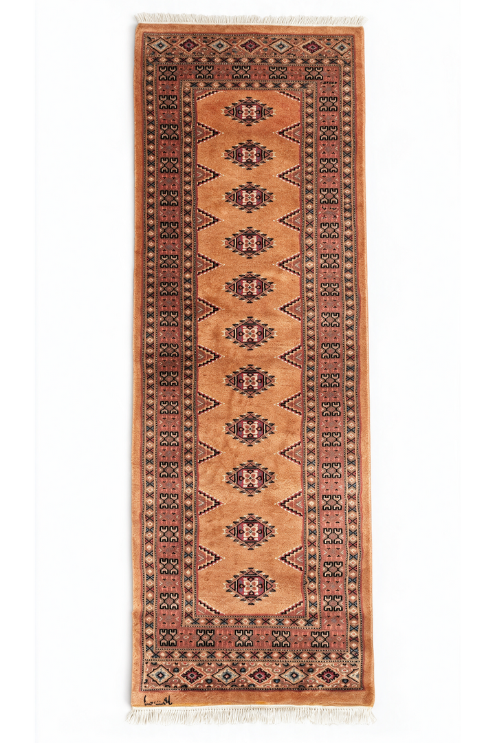 Apricot and Rose Yamoud Gül, Hand-Knotted Wool and Silk Rug