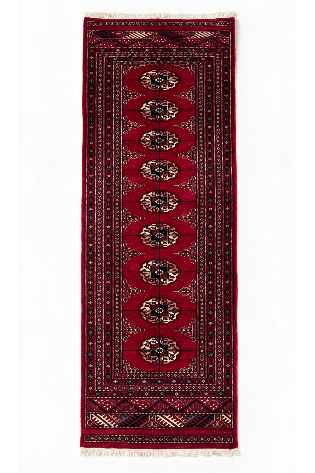 Wine Red and Cream Threaded Gül Bokhara, Hand-Knotted Wool Rug