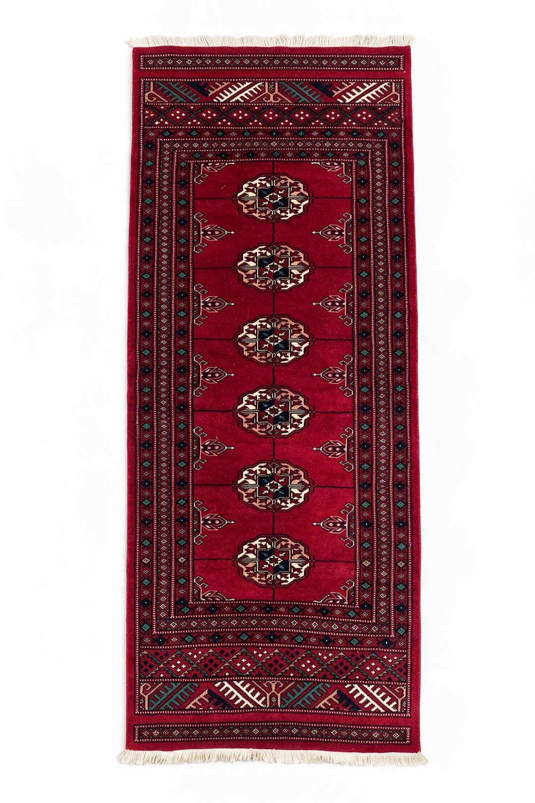 Madder Red and Ivory Turkmen Gül Bokhara, Hand-Knotted Wool Rug