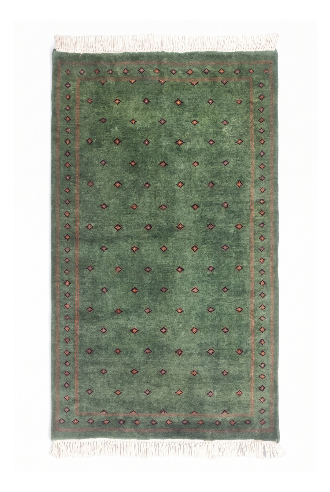 Sage Green and Brown Dot-Grid, Hand-Knotted Wool Rug