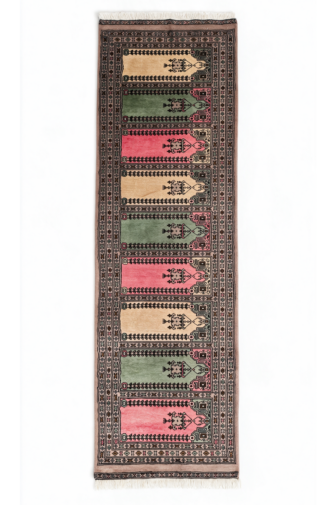 Taupe and Pink Three-Colour Saf, Hand-Knotted Wool Rug