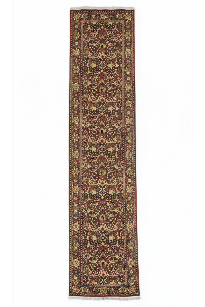 Brick Red and Cream All-Over Shah Abbasi, Hand-Knotted Wool Rug