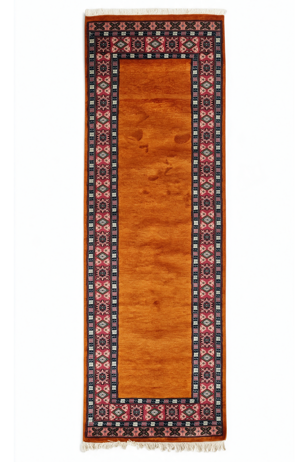 Saffron and Rose Plain Field Runner, Hand-Knotted Wool Rug