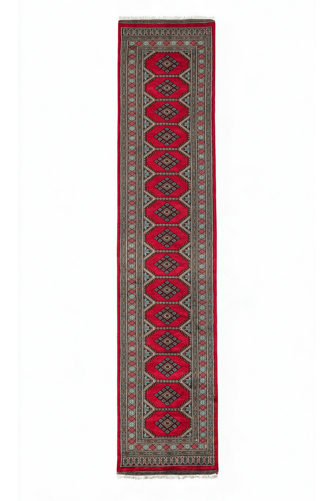Crimson and Taupe Compartment Medallion, Hand-Knotted Wool Rug