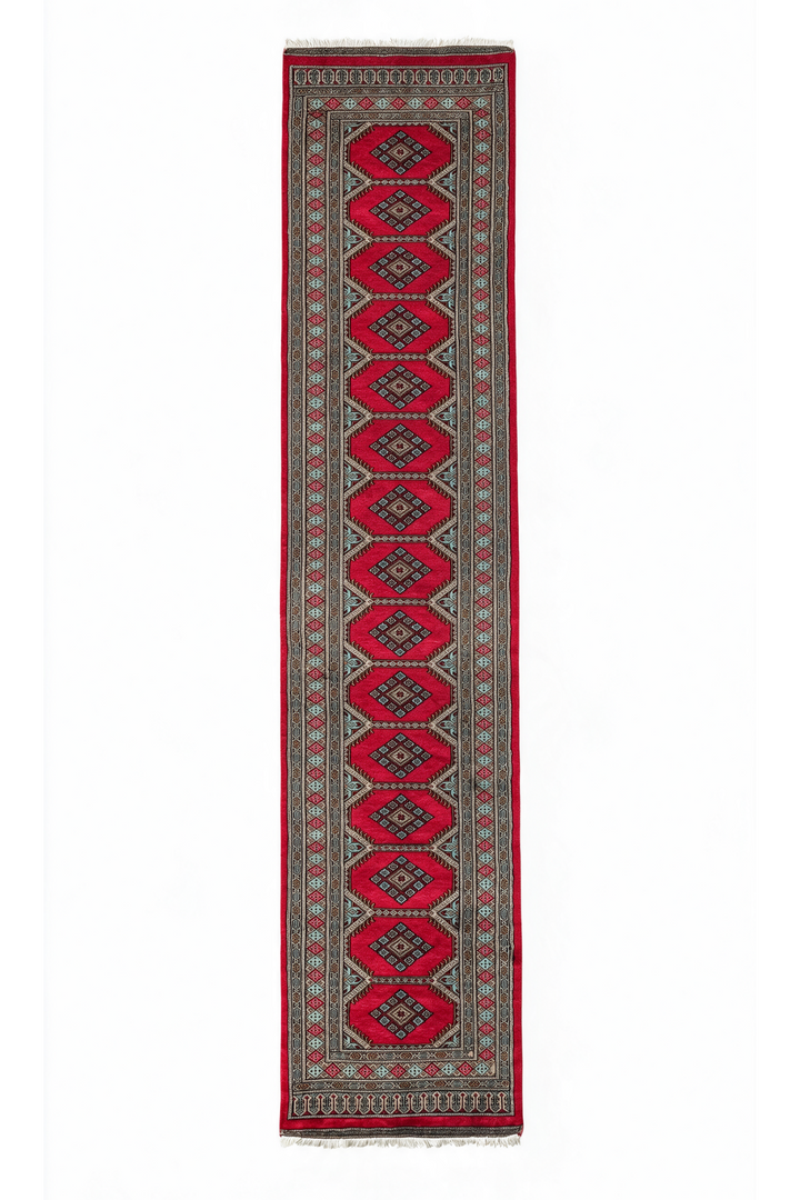 Crimson and Taupe Compartment Medallion, Hand-Knotted Wool Rug
