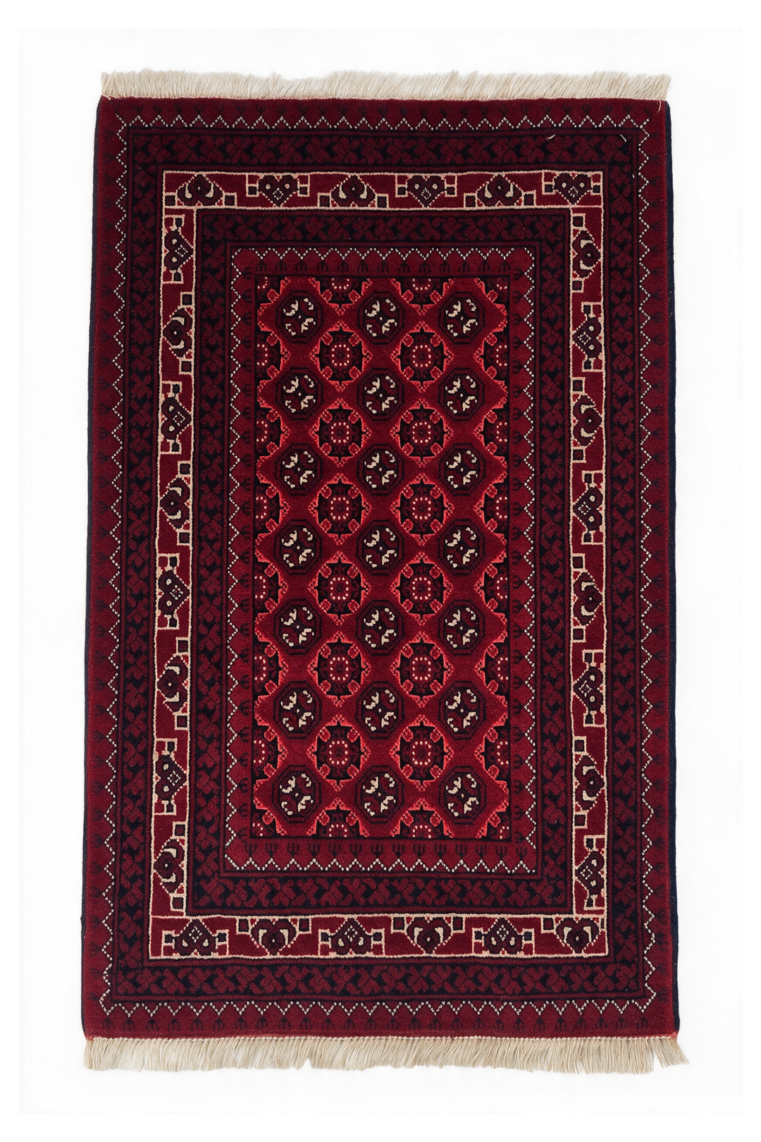 Deep Red Turkmen Gül Khan Muhammadi Rug, Hand-Knotted Wool
