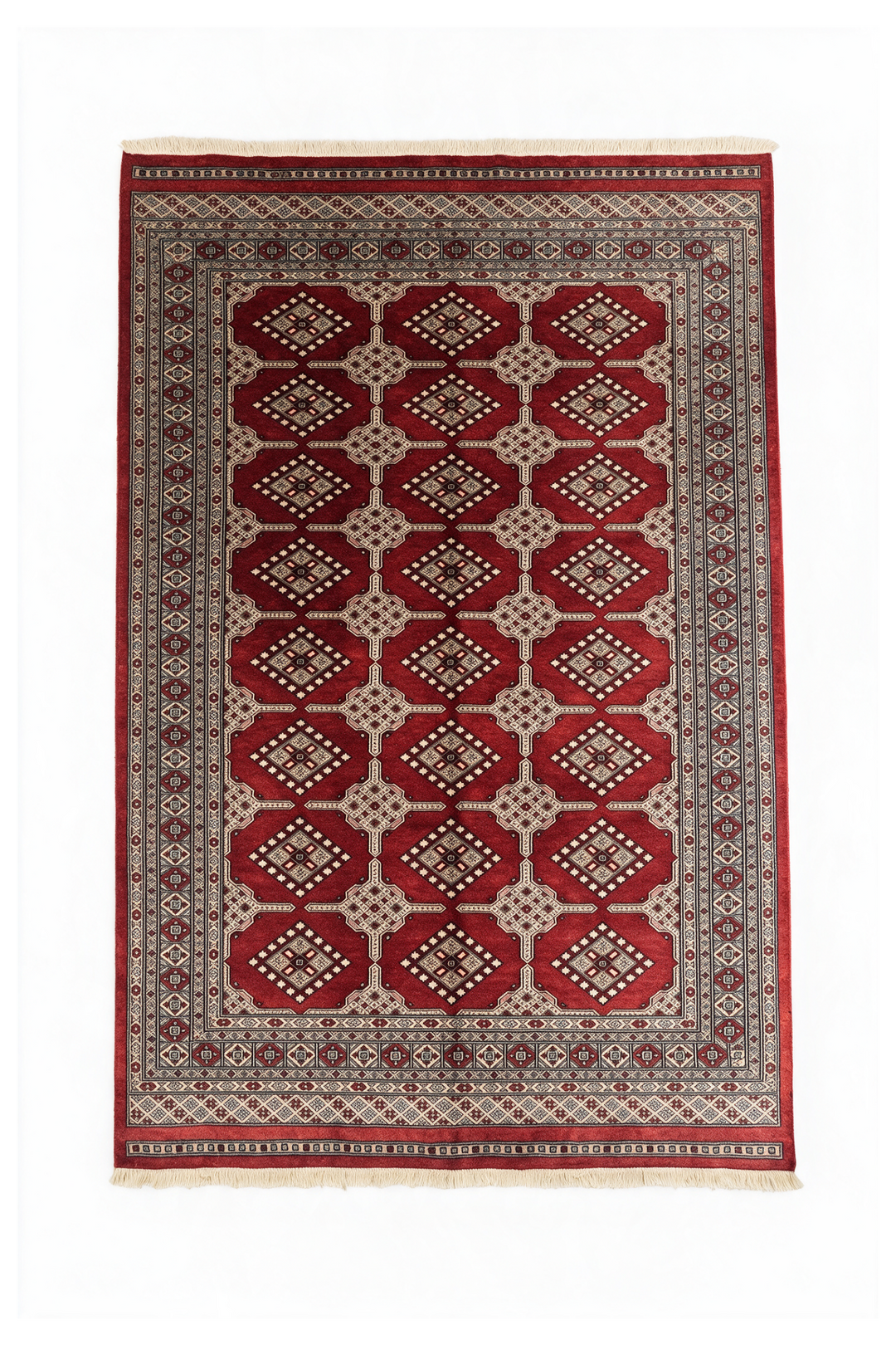 Brick Red and Cream Turkmen Gül Bokhara, Hand-Knotted Wool Rug